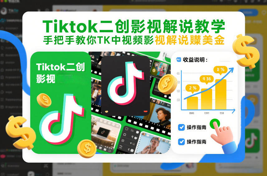 Tiktok二创影视解说教学，手把手教你TK中视频影视解说賺美金(更新26年1月)-新时光资源网