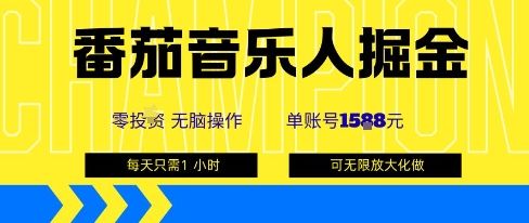 番茄音乐人掘金，单账号最高可撸1k+，可无限矩阵去做，零投入-新时光资源网