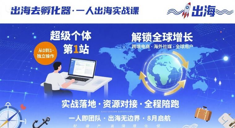 出海去孵化器，一人出海实战课，​超级个体第1站，解锁全球增长-新时光资源网