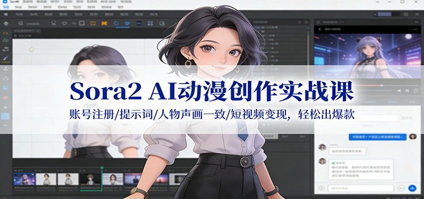 Sora2 AI动漫创作实战课：账号注册/提示词/人物声画一致/短视频变现，轻松出爆款-新时光资源网
