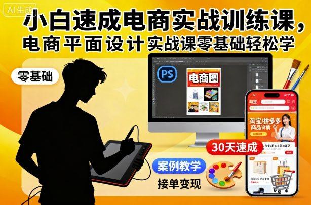 小白速成电商实战训练课,电商平面设计实战课零基础轻松学-新时光资源网