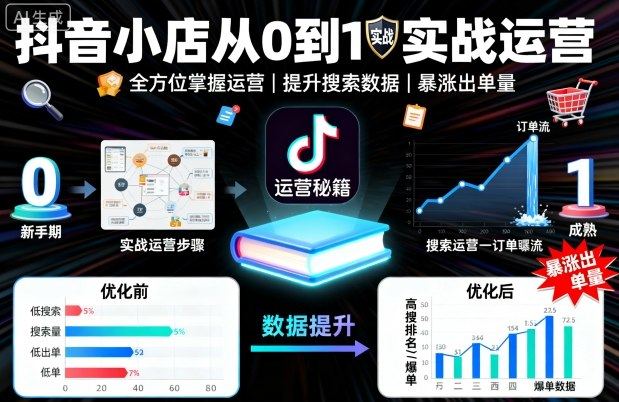 抖音小店从0到1实战运营，帮你全方位掌握小店运营，提升搜索数据与出单量-新时光资源网