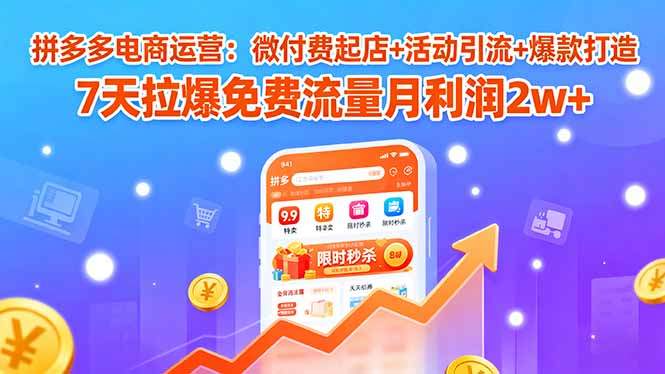 拼多多电商运营：微付费起店+活动引流+爆款打造 7天拉爆免费流量月利润2w+-新时光资源网