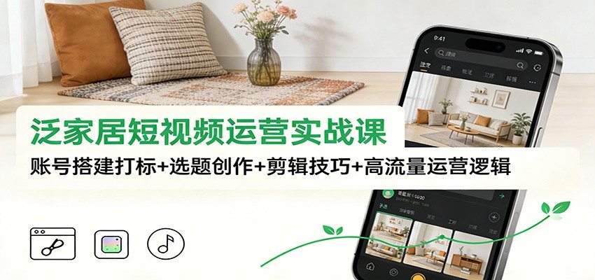 泛家居短视频运营实战课：账号搭建打标+选题创作+剪辑技巧+高流量运营逻辑-新时光资源网