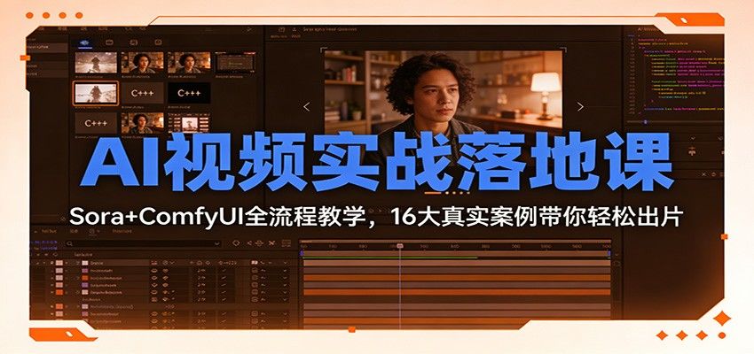 AI视频实战落地课:Sora+ComfyUI全流程教学,16大真实案例带你轻松出片-新时光资源网