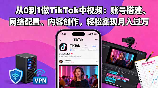 从0到1做TikTok中视频：账号搭建、网络配置、内容创作，轻松实现月入过万-新时光资源网