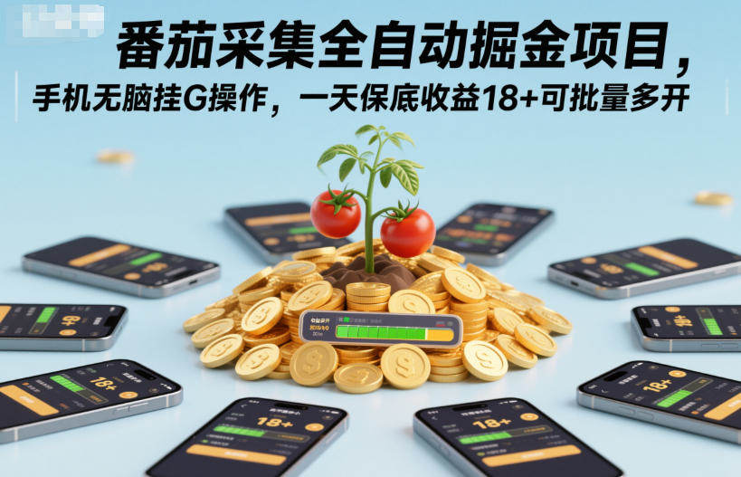 番茄采集全自动掘金项目，手机无脑挂G操作，一天保底收益18+可批量多开【揭秘】-新时光资源网