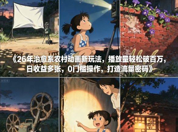 26年治愈系农村动画新玩法，播放量轻松破百万，日收益多张，0门槛操作，打造流量密码-新时光资源网