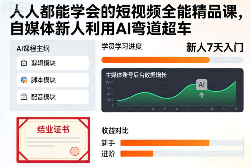 人人都能学会的短视频全能精品课,自媒体新人利用AI弯道超车-新时光资源网