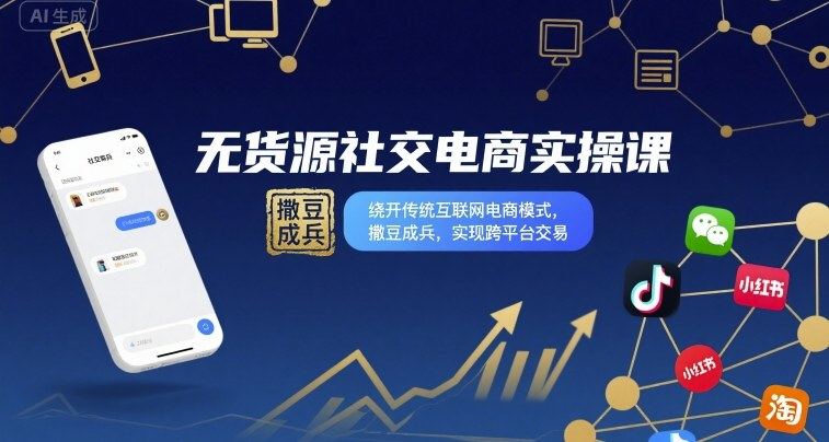 无货源社交电商实操课，绕开传统互联网电商模式，撒豆成兵，实现跨平台交易-新时光资源网