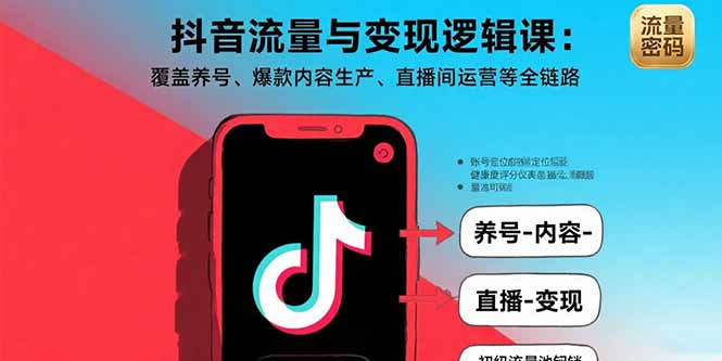 抖音流量与变现逻辑课：覆盖养号、爆款内容生产、直播间运营等全链路-新时光资源网