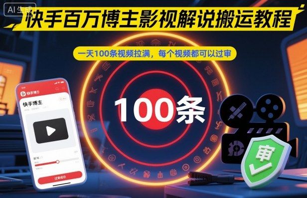 快手百万博主影视解说搬运教程,一天100条视频拉满,每个视频都可以过审-新时光资源网