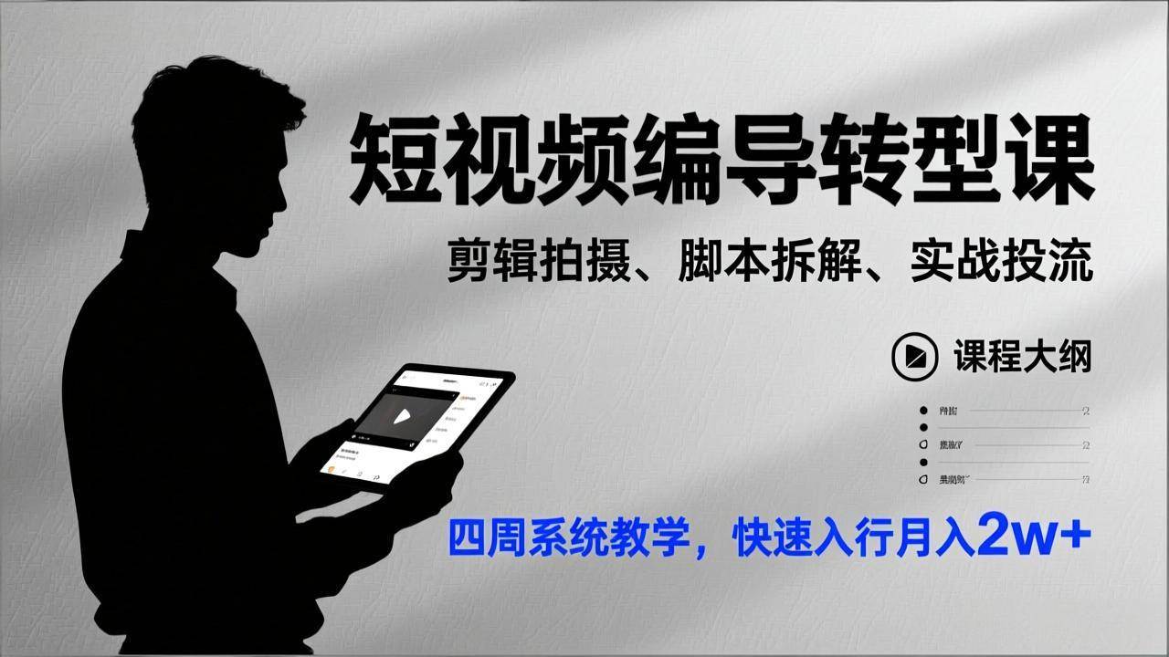 短视频编导转型课,剪辑拍摄、脚本拆解、实战投流,四周系统教学,快速入行月入2w+-新时光资源网