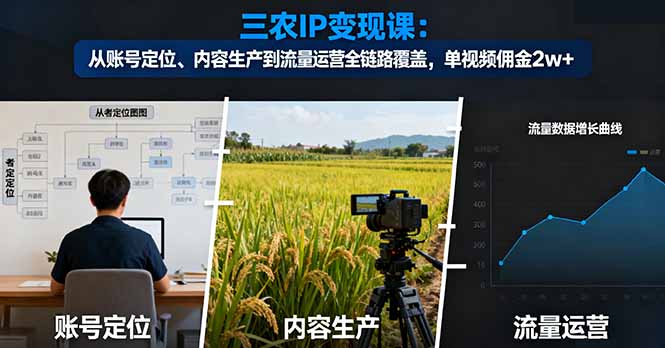 三农IP变现课：从账号定位、内容生产到流量运营全链路覆盖，单视频佣金2w+-新时光资源网