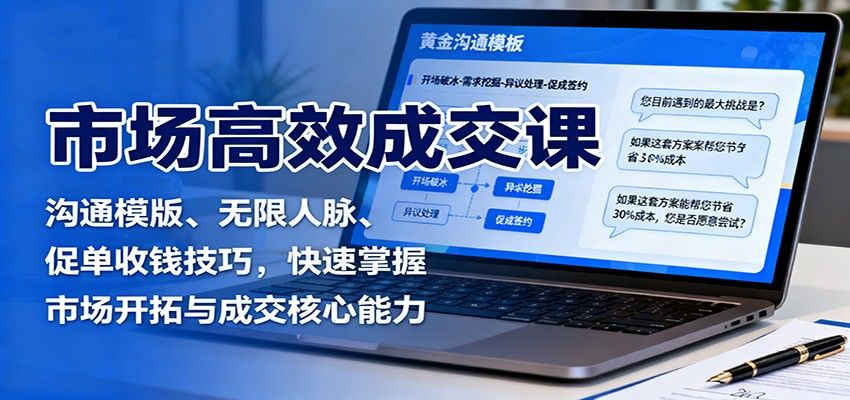 市场高效成交课：沟通模版、无限人脉、促单收钱技巧，快速掌握市场开拓与成交核心能力-新时光资源网