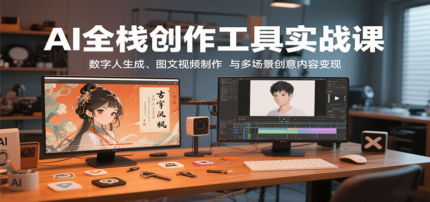 AI全栈创作工具实战课：数字人生成、图文视频制作与多场景创意内容变现-新时光资源网