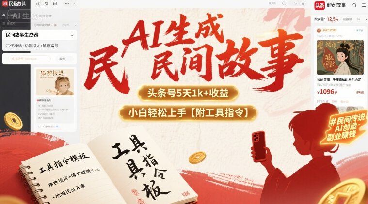 AI生成民间故事，头条号5天1k+，小白轻松上手【附工具指令】-新时光资源网