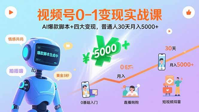 视频号0-1变现实战课：AI爆款脚本+四大变现，普通人30天月入5000+-新时光资源网