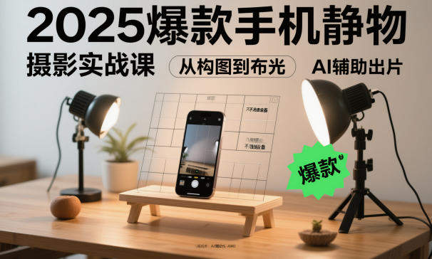 2025爆款手机静物摄影实战课，从构图到布光，不用贵设备，AI辅助出片-新时光资源网