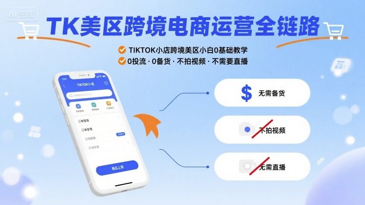 TK美区跨境电商运营全链路，TIKTOK小店跨境美区小白0基础教学，0投流0备货不拍视频不需要直播-新时光资源网