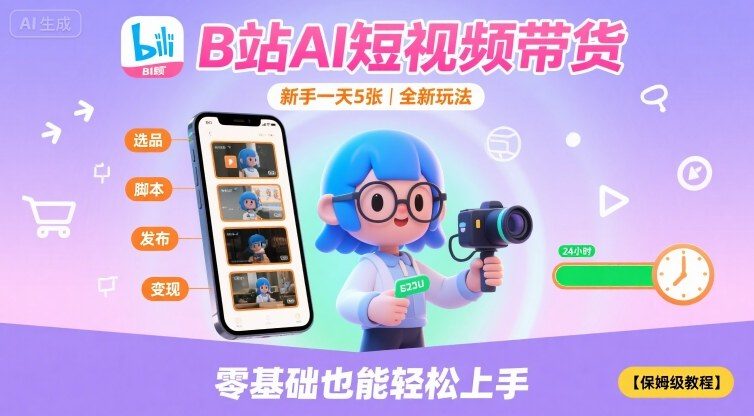 B站AI短视频带货，新手一天5张，全新玩法【保姆级教程】-新时光资源网