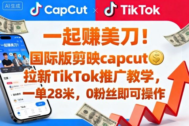 一起賺美刀！国际版剪映capcut拉新TikTok推广教学，一单28米，0粉丝即可操作(附推广入口和教学)-新时光资源网