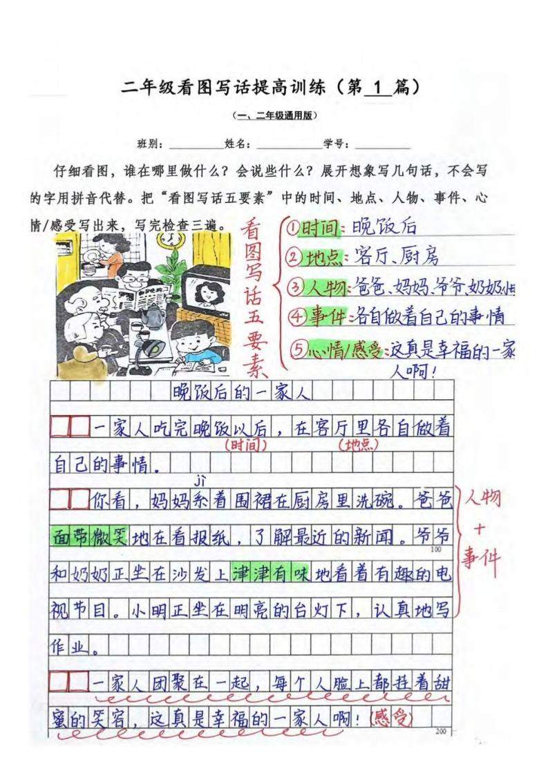 二年级上语文看图写话提高训练30篇30页（参考范文）-新时光资源网