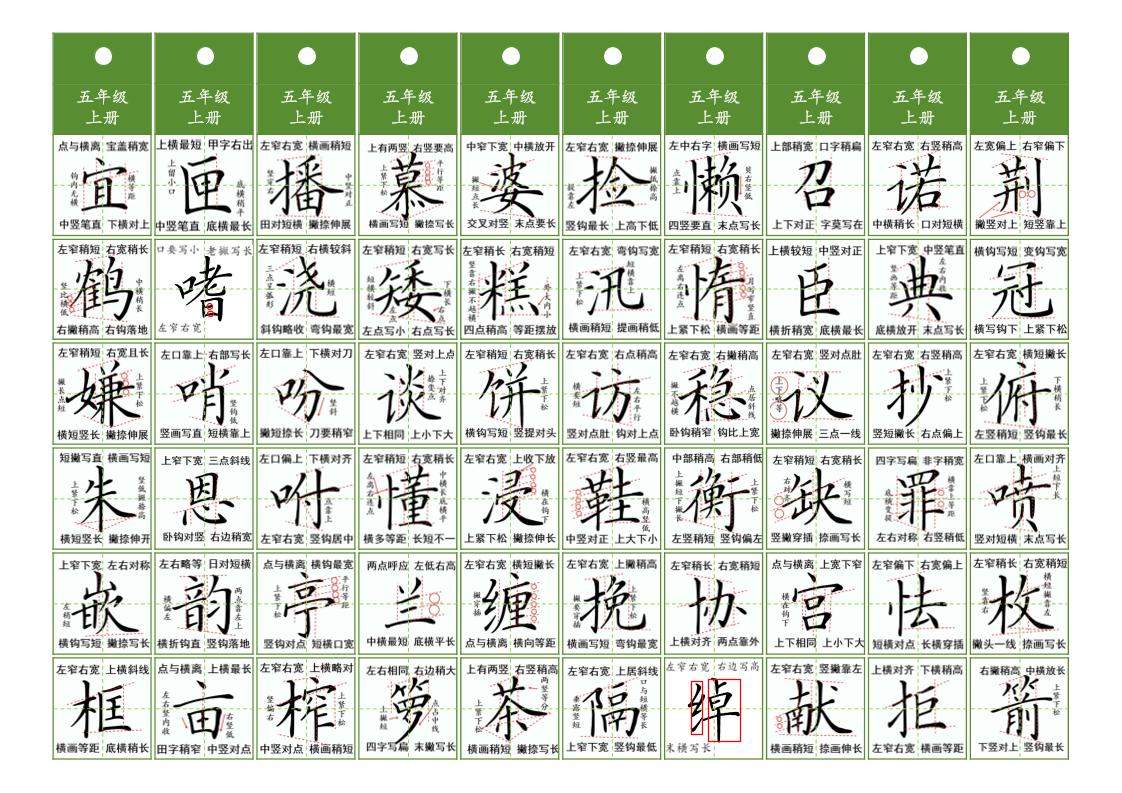 五年级上语文同步精讲字卡（共7页）-新时光资源网