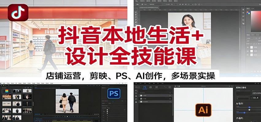 抖音本地生活+设计全技能课:店铺运营,剪映、PS、AI创作,多场景实操-新时光资源网