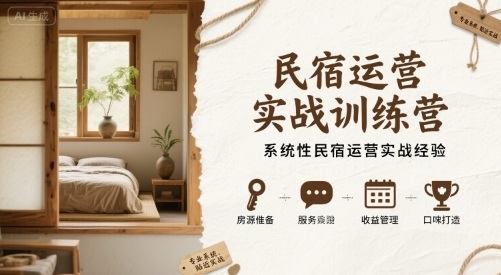 民宿运营实战训练营，系统性民宿运营实战经验-新时光资源网