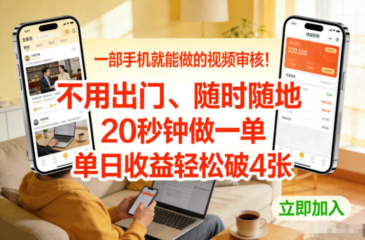 一部手机就能做的视频审核！不用出门，随时随地，20秒钟做一单，单日收益轻松破4张【揭秘】-新时光资源网