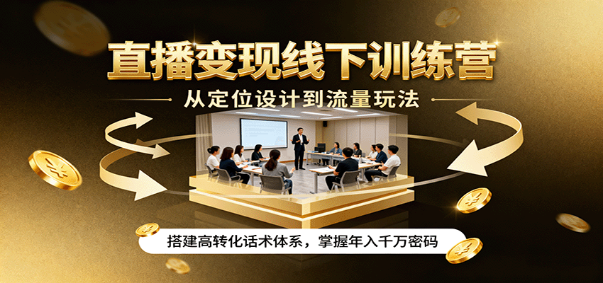 直播变现线下训练营，从定位设计到流量玩法，搭建高转化话术体系，掌握年入千万密码-新时光资源网