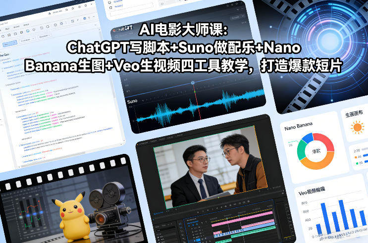 AI电影大师课：ChatGPT写脚本+Suno做配乐+Nano Banana生图+Veo生视频，打造爆款短片-新时光资源网