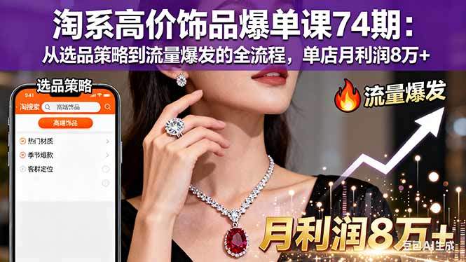 淘系高价饰品爆单课74期：从选品策略到流量爆发的全流程，单店月利润8万+-新时光资源网