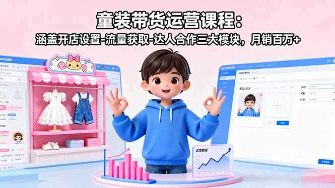 童装带货运营课程：涵盖开店设置-流量获取-达人合作三大模块，月销百万+-新时光资源网