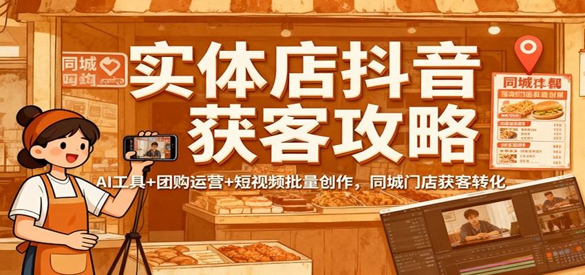 实体店抖音获客攻略：AI工具+团购运营+短视频批量创作，同城门店获客转化-新时光资源网
