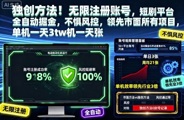 独创方法!无限注册账号,短剧平台全自动掘金,不惧风控,领先市面所有项目,单机一天3张【揭秘】-新时光资源网