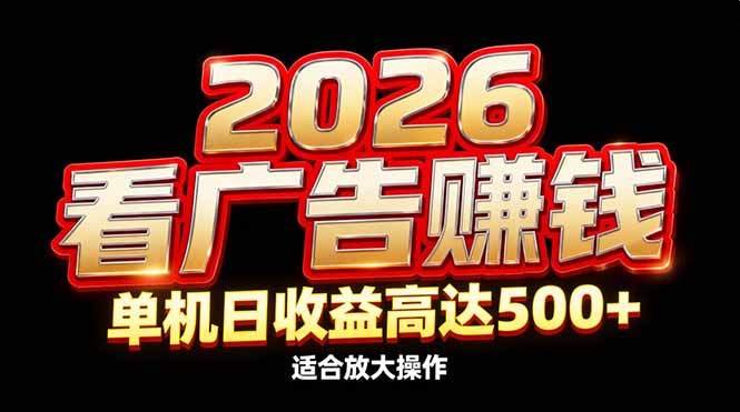 2026隐藏蓝海：看广告赚钱效率升级，单机日收益高达500+，适合放大操作-新时光资源网