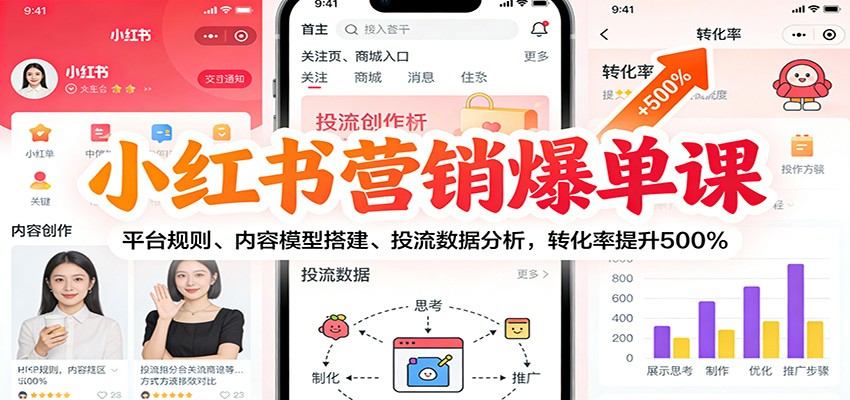 小红书营销爆单课：平台规则、内容模型搭建、投流数据分析，转化率提升500%-新时光资源网