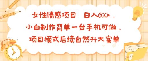 女性情感项目 小白制作简单一台手机可做 项目模式后续自然升大客单 日入6张-新时光资源网