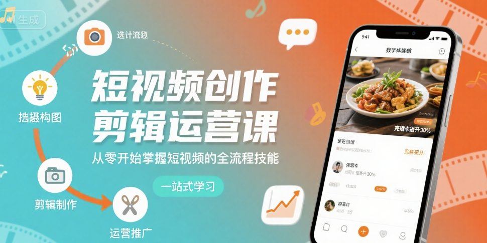 短视频创作剪辑运营课，从零开始掌握短视频的全流程技能-新时光资源网
