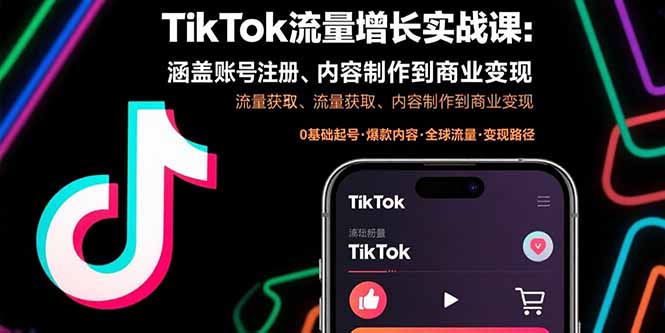 TikTok流量增长实战课：涵盖账号注册、流量获取、内容制作到商业变现-新时光资源网