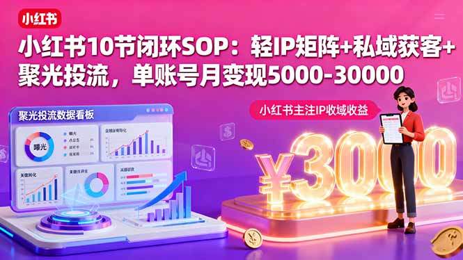 小红书10节闭环SOP：轻IP矩阵+私域获客+聚光投流，单账号月变现5000-30000-新时光资源网