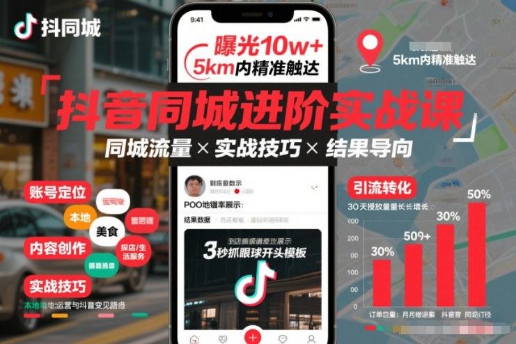 抖音同城进阶实战课，助你同城流量拿到结果-新时光资源网