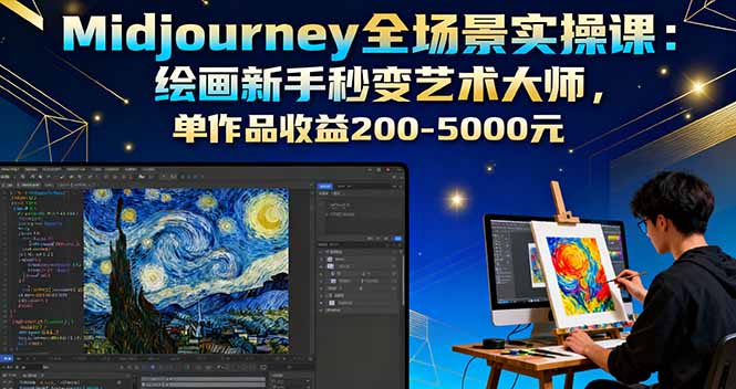 Midjourney全场景实操课：绘画新手秒变艺术大师，单作品收益200-5000元-新时光资源网