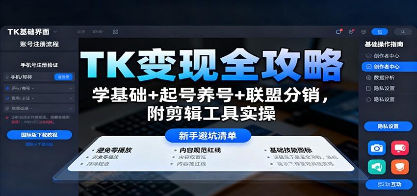 TK变现全攻略：学基础+起号养号+联盟分销，附剪辑工具实操-新时光资源网