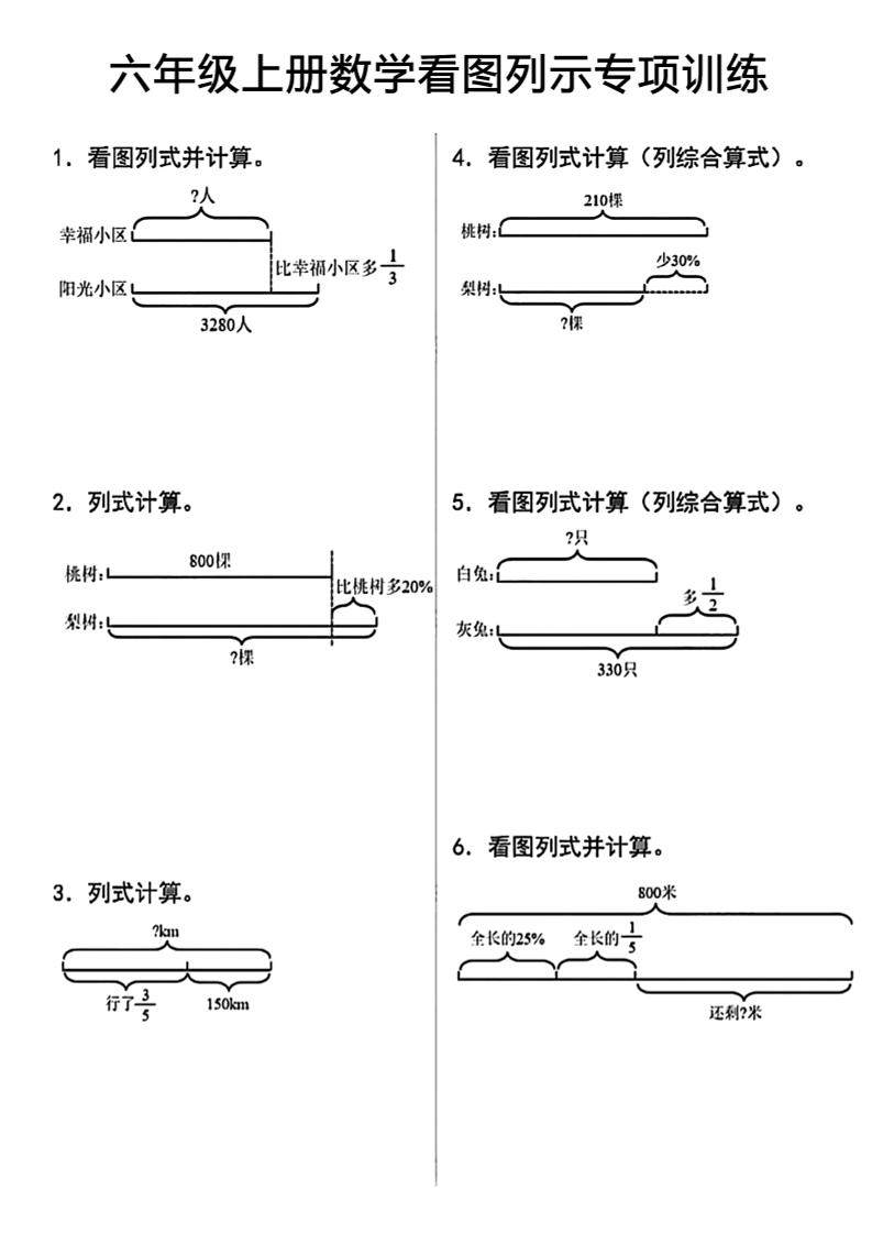 六上数学看图列式-新时光资源网