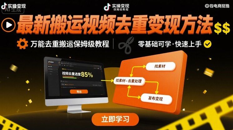 最新搬运视频去重变现方法，万能去重搬运保姆级教程-新时光资源网