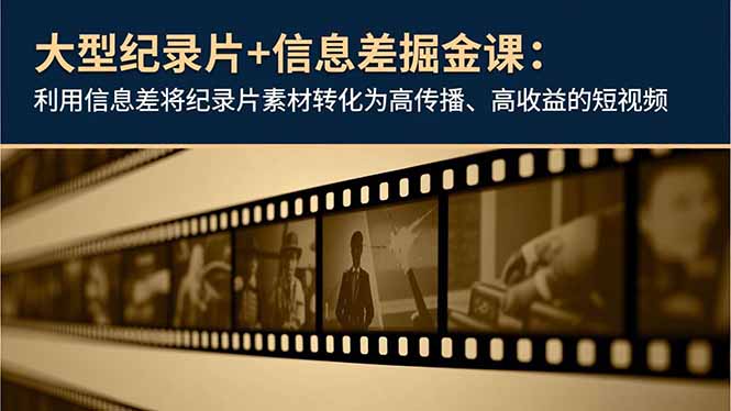 大型纪录片+信息差掘金课：利用信息差将纪录片素材转化为高传播、高收益的短视频-新时光资源网