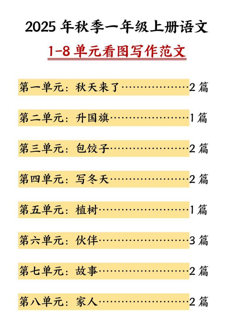 一年级上语文1-8单元看图写作范文-新时光资源网